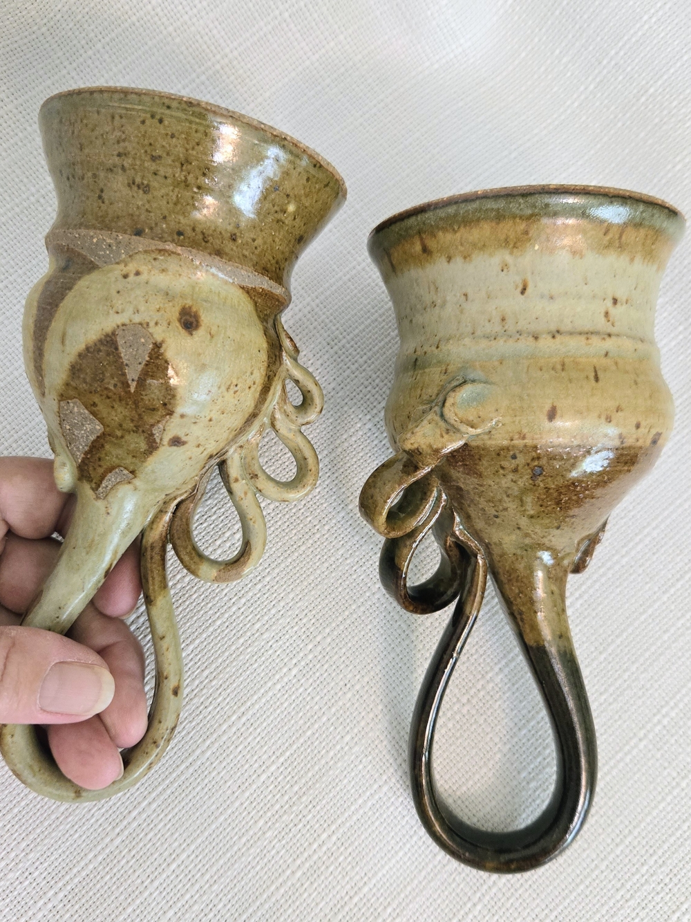 Pottery Orgy Horn Drinking Cup Wine Beer Swirl Handle Herrick His N Her